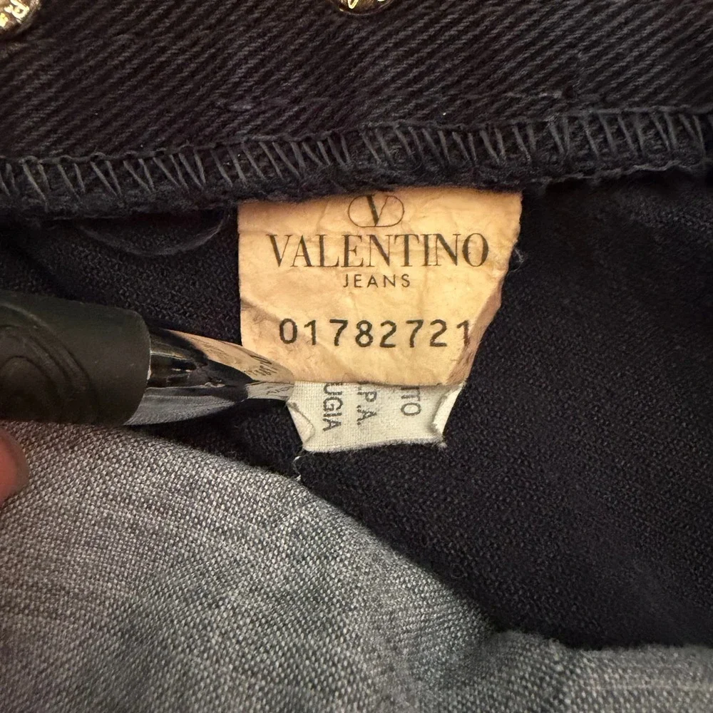 Valentino Jeans Vintage Straight Leg Mens 34 Navy Blue Distressed Made In Italy